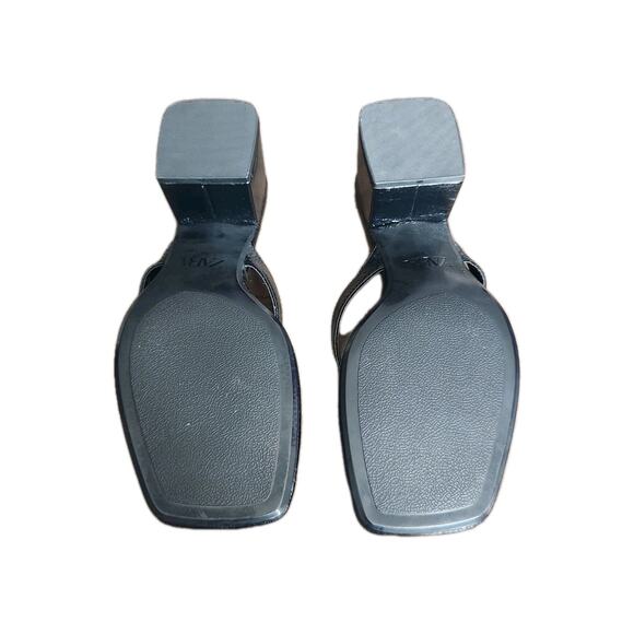 Nwot Zara Women's Black Patent Square Toe Block Heel Thong Sandals Size 39 - Picture 5 of 9